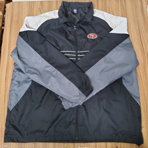 Reebok SAN FRANCISCO 49ERS Windbreaker Jacket XL Black Gray White Y2K Light SI - Picture 1 of 13